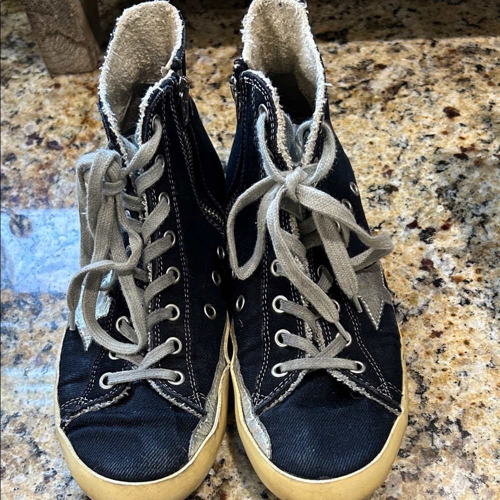 Golden Goose Navy and Cream High-Top Sneakers
